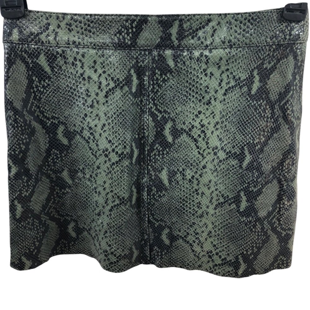 Allsaints Lena Oba Leather Skirt Sz O Snake Green A Line Mini Zip Front FLAWED - Picture 4 of 9
